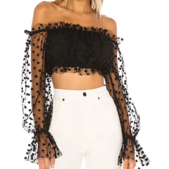 Revolve Majorelle Baby Bye Bye Crop Top Black Tule Polka Dot - Picture 1 of 5